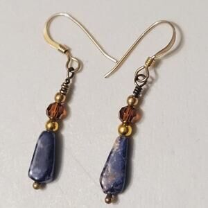 Gold Plated Dangle Sodalite Beaded Earrings